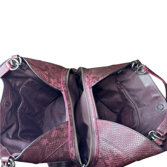 Coach Lexy Colorblock Pebble Leather & Genuine Snakeskin Shoulder Bag Burgundy - Picture 12 of 16